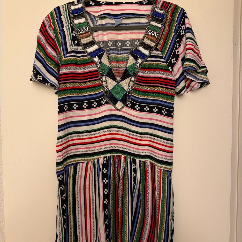 FARM RIO BRAZIL Colorful Striped V-Neck Dress